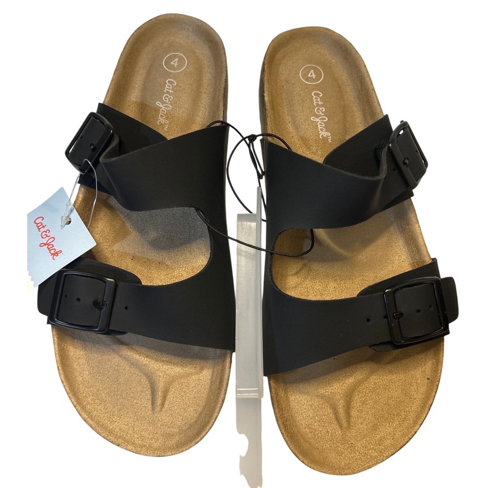 Cat & Jack Drew Sandals Kids 4 Black New Buckle Strap Slides 093 11 1550 NWT